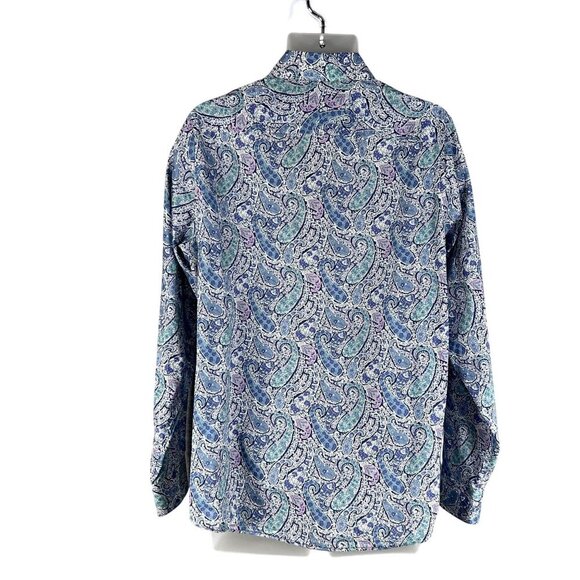 70s Psychedelic Blue Purple Paisley Long Sleeve Mens Button Up Shirt Italy Woven - Picture 11 of 15
